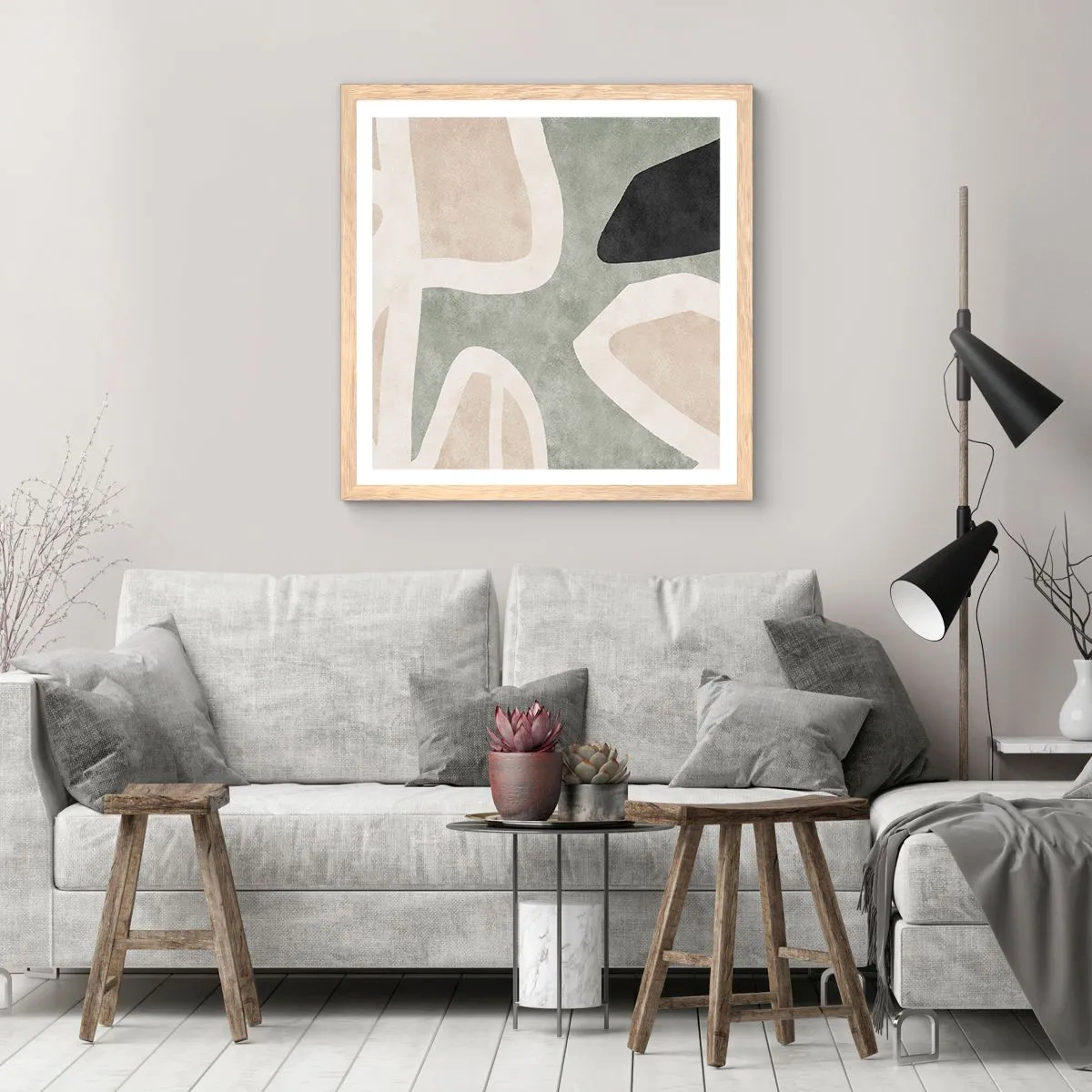 Plakát v rámu světlý dub - Kompozice s černým motivem - 60x60 cm