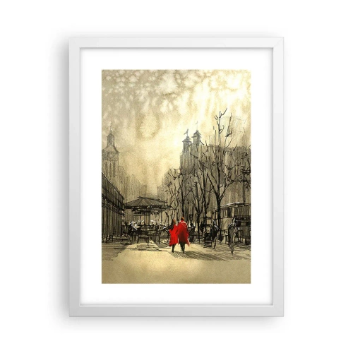 Plakát v bílém rámu - Rande v londýnské mlze  - 30x40 cm