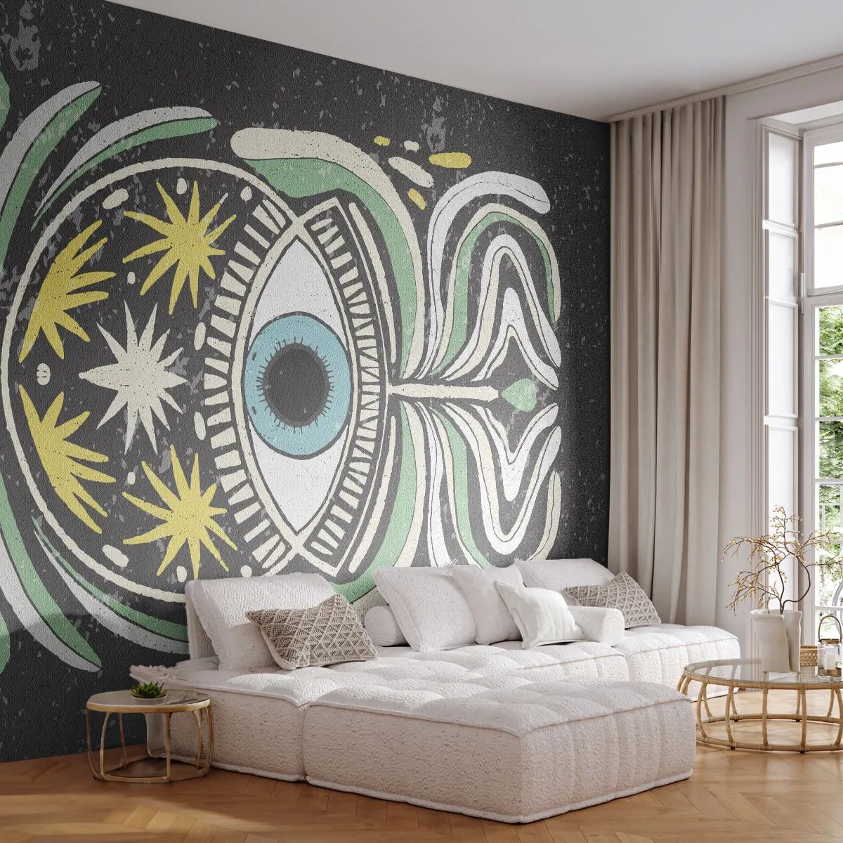 Fototapeta Premium Canvas - Kmenové rituály - Boho, Oko, Pastel - 250x175 cm