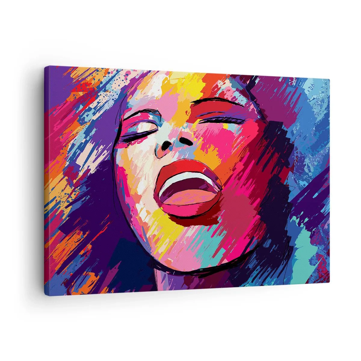 Obraz na plátně - Abstraktní portrét ženy v živých barvách - 70x50cm - Vyzpívat celý život - Moderní nástěnná dekorace do obývacího pokoje a ložnice ARTTOR