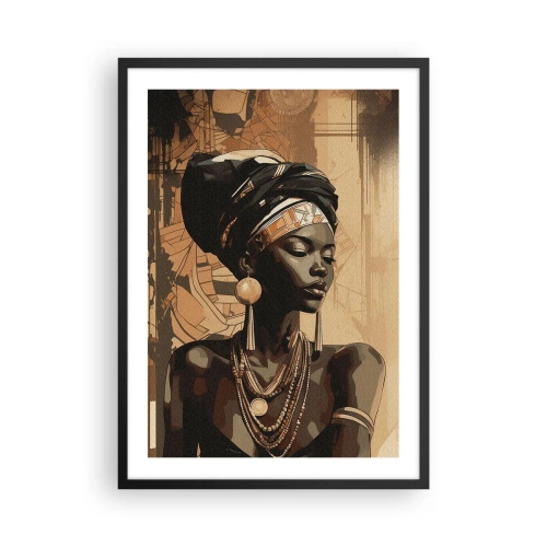 Plakát v černém rámu - Portrét africké ženy s tradičními ozdobami - 50x70cm - Africký majestát - Moderní nástěnná dekorace do obývacího pokoje a ložnice ARTTOR