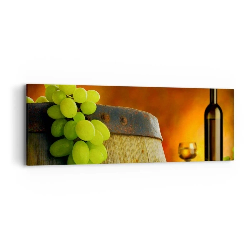 Obraz na plátně - Zátiší s lahví vína a hrozny - 90x30 cm