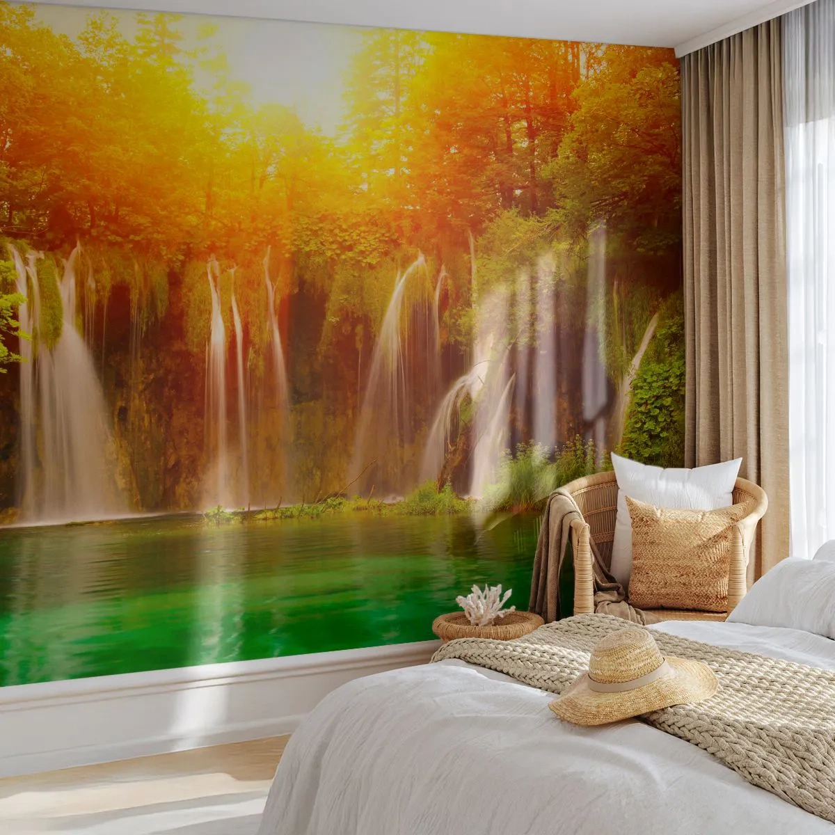 Fototapeta Samolepicí Deluxe Sticker - Na sluncí a ve stínu - Krajina, Vodopád, Chorvatsko - 250x175 cm