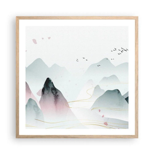 Plakát v rámu světlý dub - Přes vrcholy - 60x60 cm