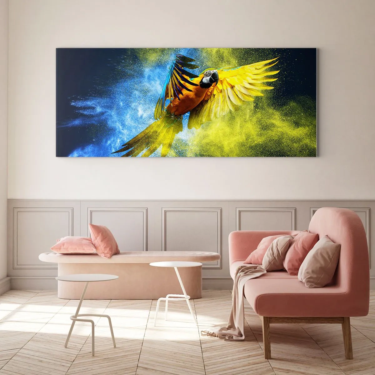 Obraz na skle - V modro-zlatém prachu - 120x50 cm