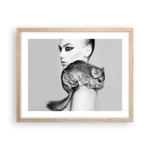 Plakát v rámu světlý dub - Dáma s činčilou - 50x40 cm