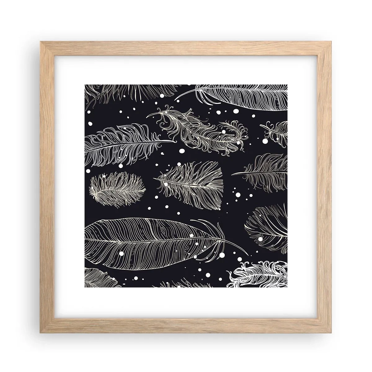 Plakát v rámu světlý dub - Krajka s peřím - 30x30 cm