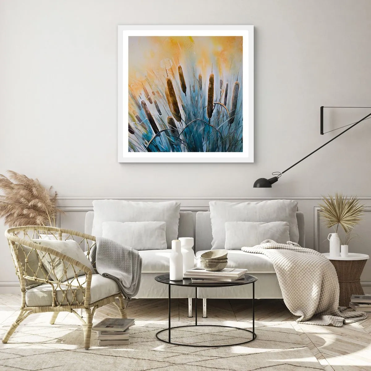 Plakát v bílém rámu - Chlad vody, žár slunce - 50x50 cm