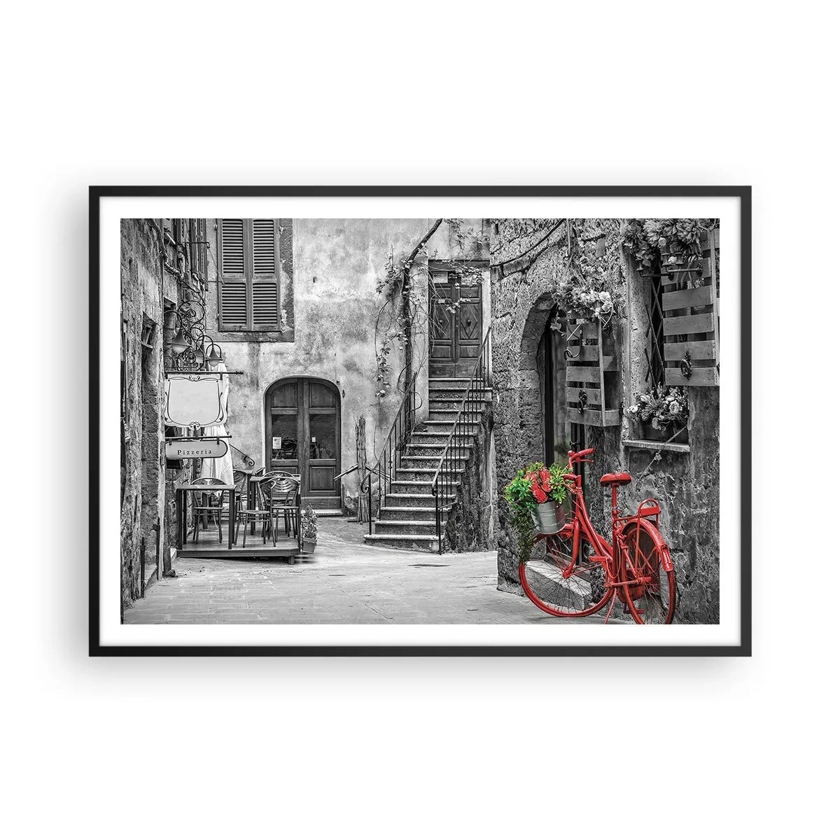 Plakát v černém rámu - Toskánská ulička - 100x70 cm