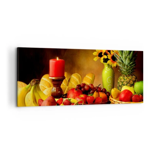 Obraz na plátně - Zátiší s pečivem a ovocem - 100x40 cm