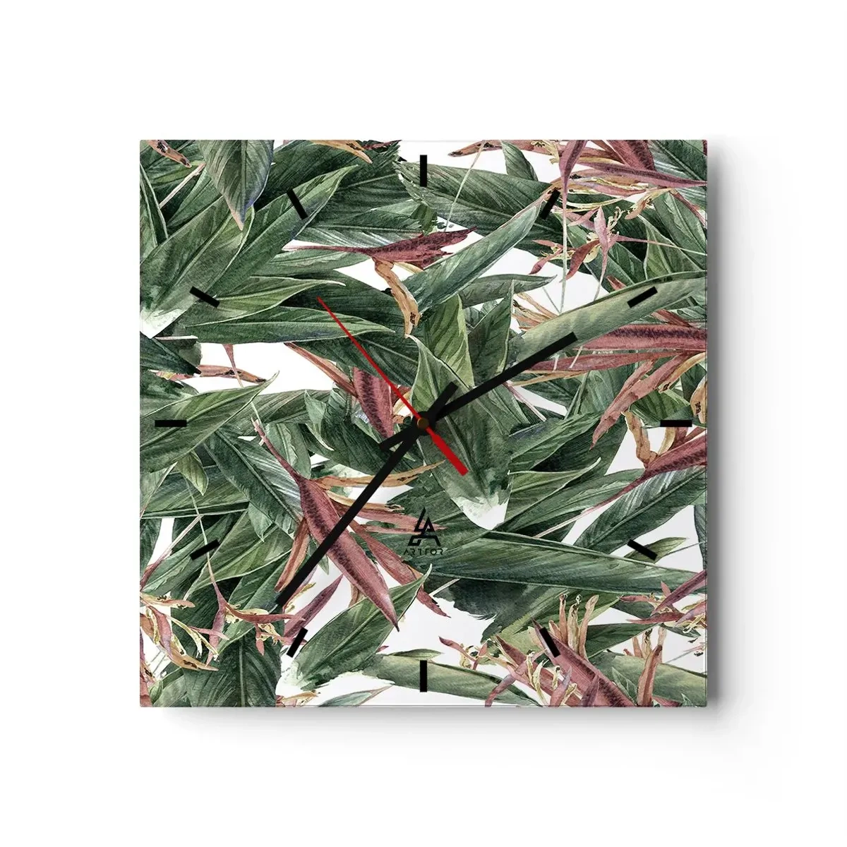 Nástěnné hodiny - Smaragdově-liliové houští - 30x30 cm