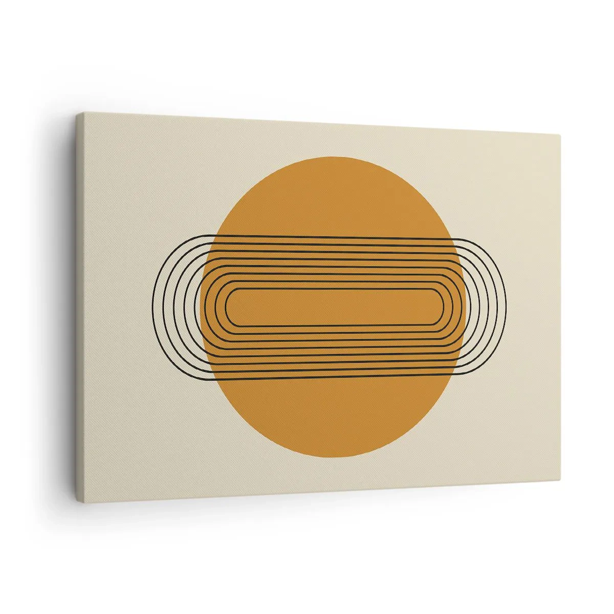 Obraz na plátně - Geometrický vzor s oranžovými kruhy a čarami - 70x50cm - Dokonalý plán - Moderní nástěnná dekorace do obývacího pokoje a ložnice ARTTOR