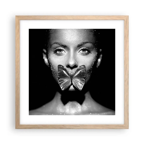 Plakát v rámu světlý dub - Motýlí polibek - 40x40 cm