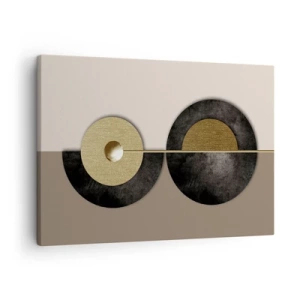 Obraz na plátně - Abstraktní kruhy v odstínech zlaté a hnědé - 70x50cm - Variace kolem kruhu - Moderní nástěnná dekorace do obývacího pokoje a ložnice ARTTOR