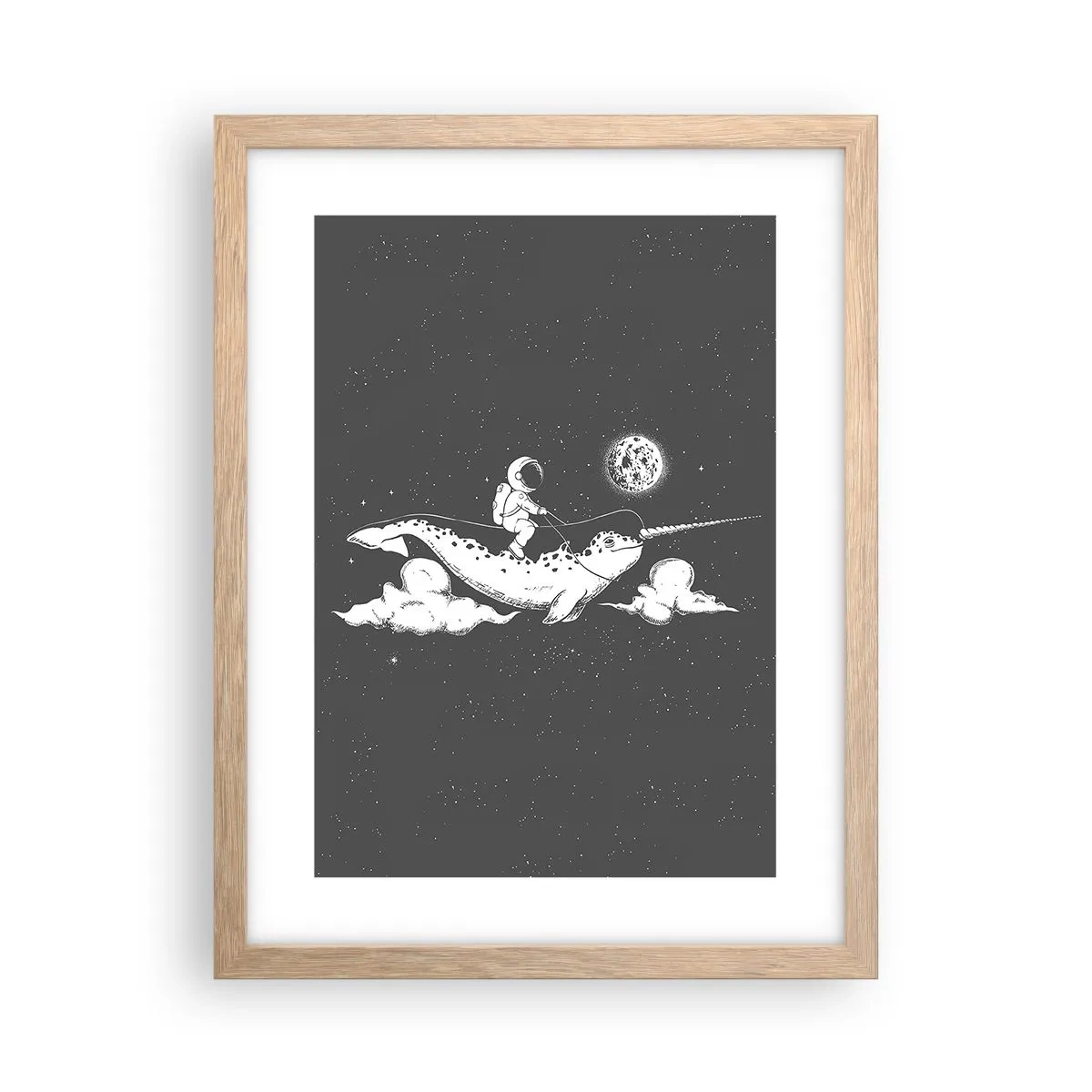 Plakát v rámu světlý dub - Vesmírný jezdec - 30x40 cm