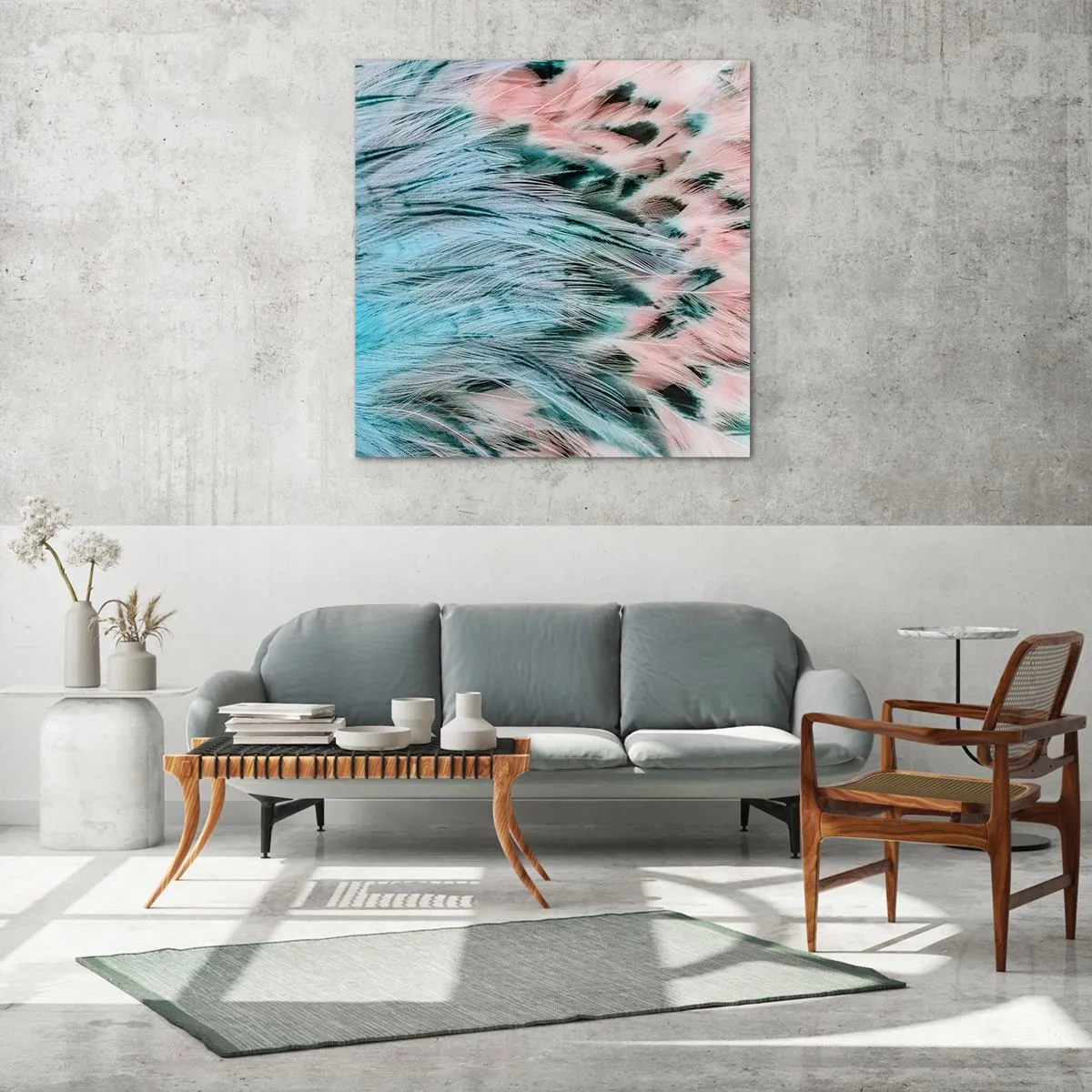 Obraz na skle - Safírově růžové chmýří - 70x70 cm