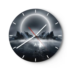 Nástěnné hodiny - Futuristická krajina se zatměním a ostrými kameny - 30x30cm - Finále příběhu - Moderní nástěnná dekorace do obývacího pokoje, kuchyně a ložnice ARTTOR