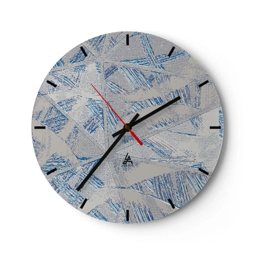 Nástěnné hodiny - Geometrický vzor s modrými čarami na šedém pozadí - 30x30cm - V šedomodrém labyrintu - Moderní nástěnná dekorace do obývacího pokoje, kuchyně a ložnice ARTTOR