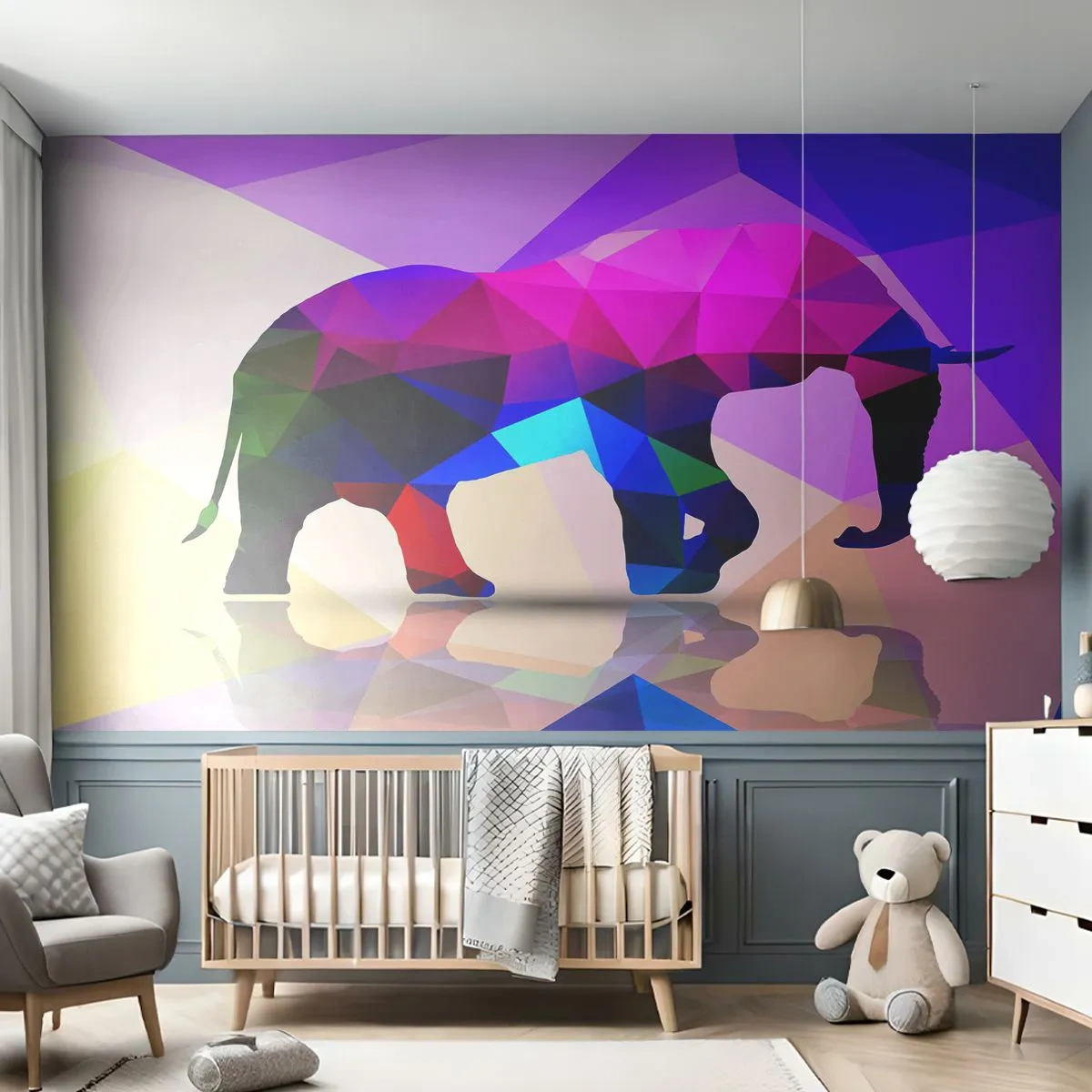 Fototapeta Premium Canvas - Křišťálový dinosaurus - Zvířata, Slon, Geometrický obrazec - 250x175 cm