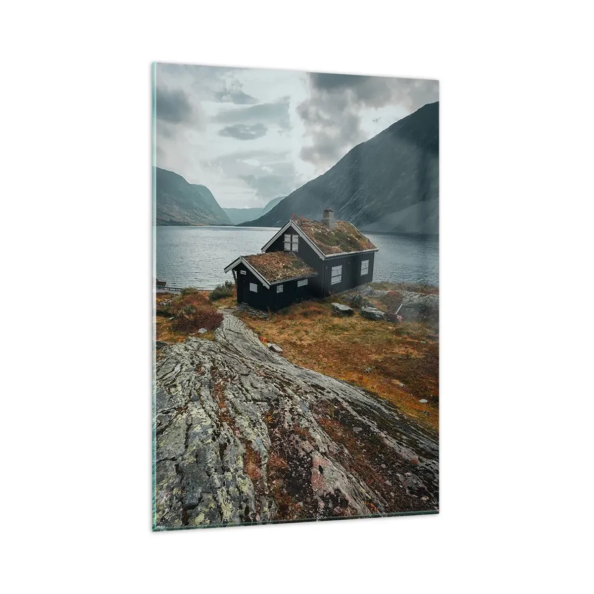 Obraz na skle - Domek u fjordu - 80x120 cm