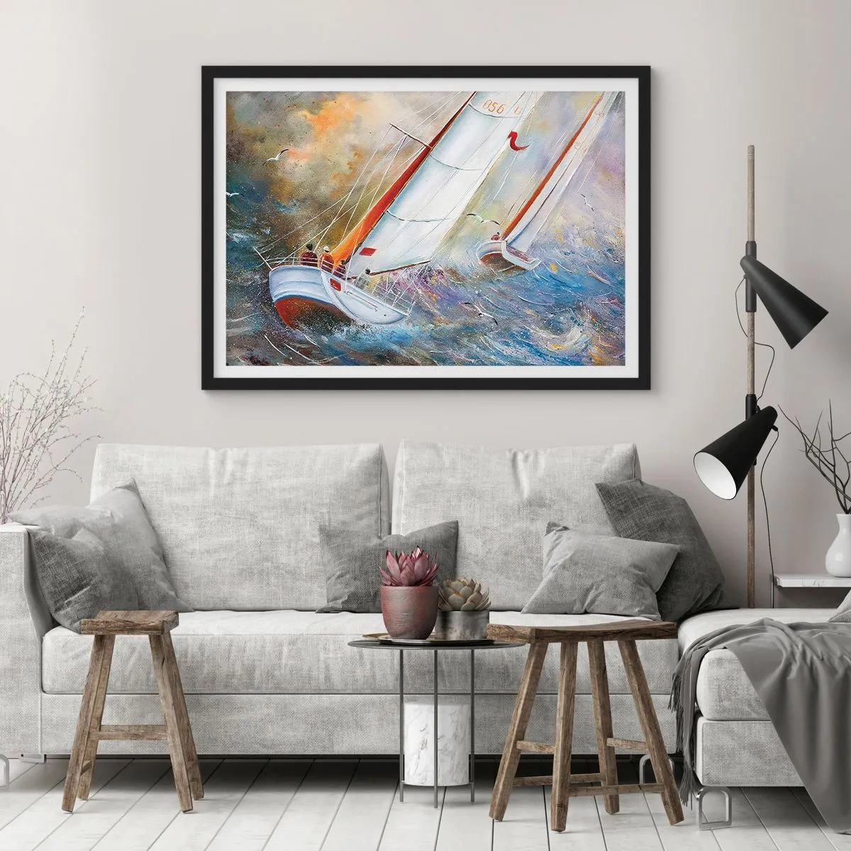 Plakát v černém rámu - Běžící přes vlny - 91x61 cm