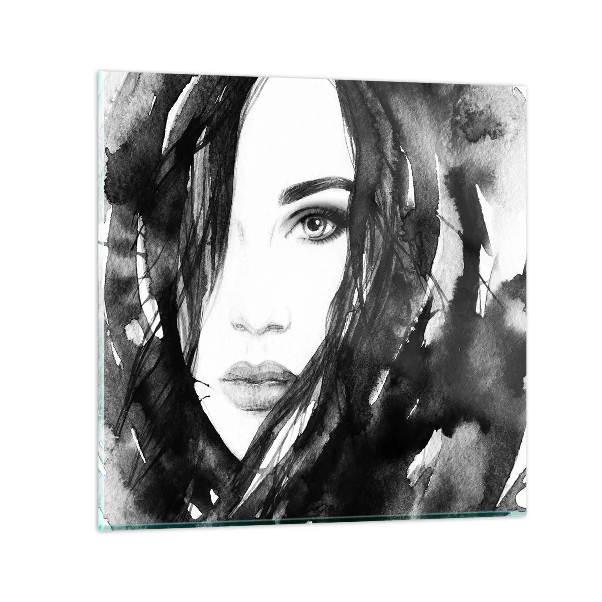 Obraz na skle - Portrét dámy v černé a bílé - 30x30 cm