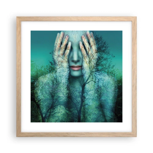 Plakát v rámu světlý dub - Ponořená do modré - 40x40 cm