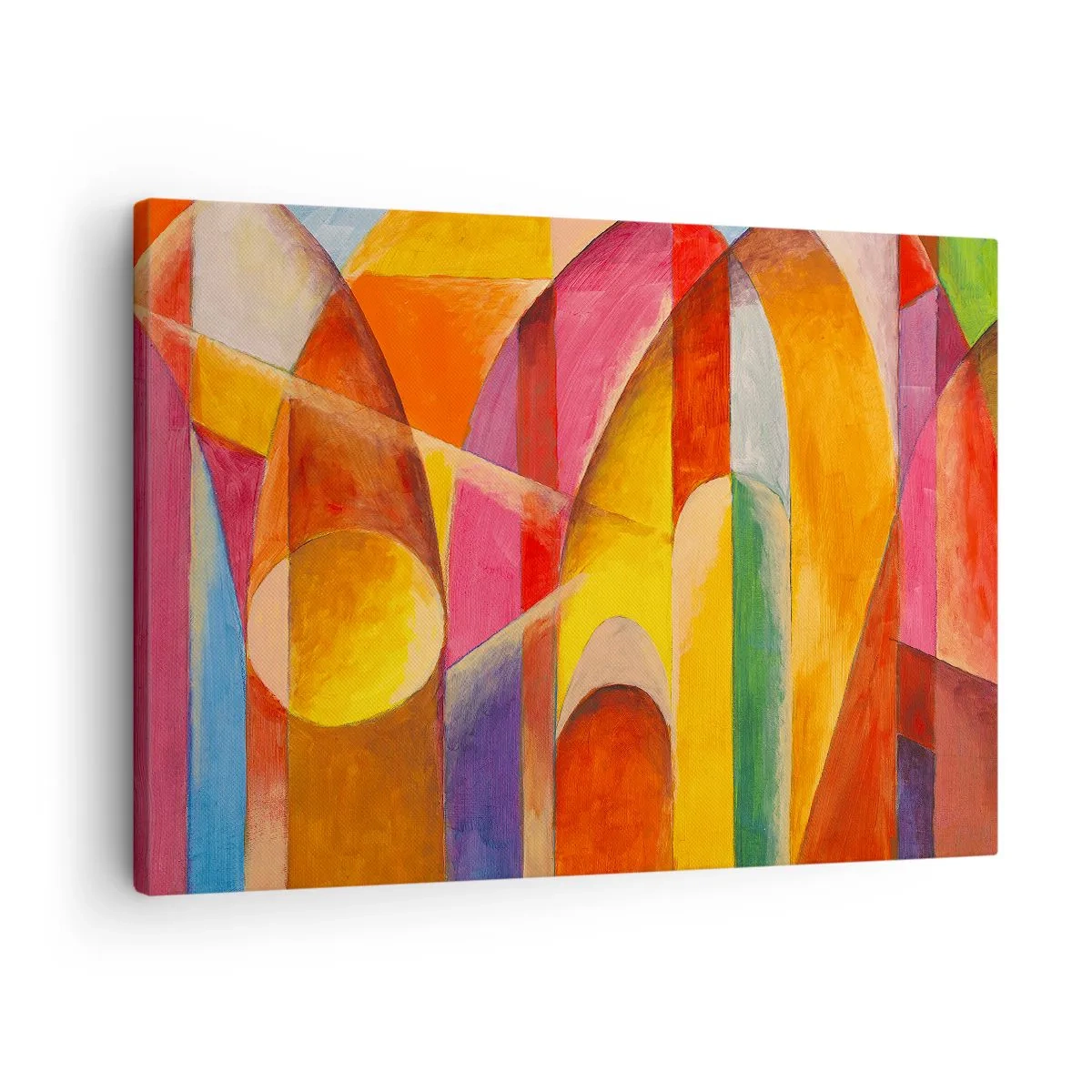 Obraz na plátně - Abstraktní kompozice plná barevných geometrických tvarů. - 70x50cm - Katedrála slunce - Moderní nástěnná dekorace do obývacího pokoje a ložnice ARTTOR
