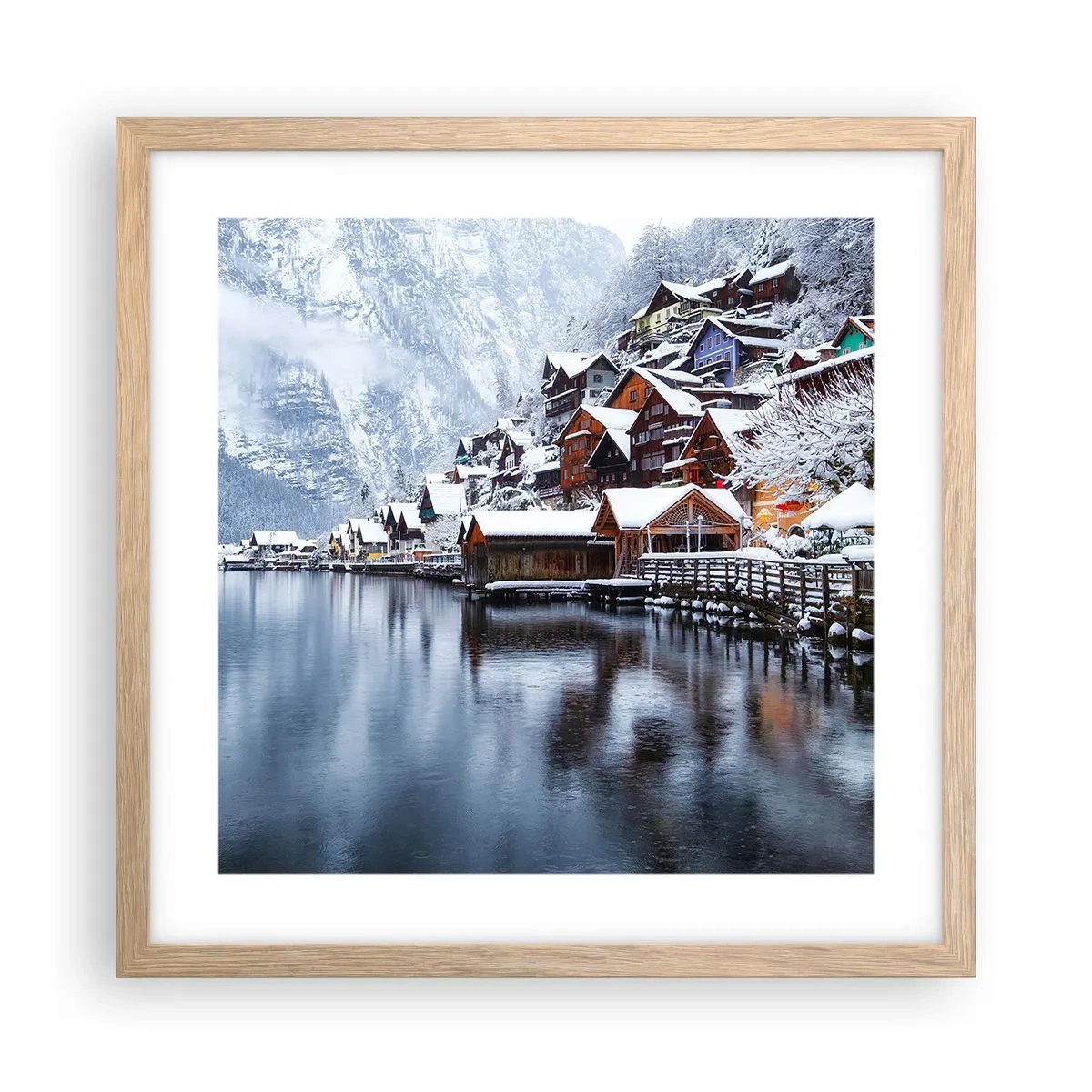 Plakát v rámu světlý dub - V zimní dekoraci - 40x40 cm