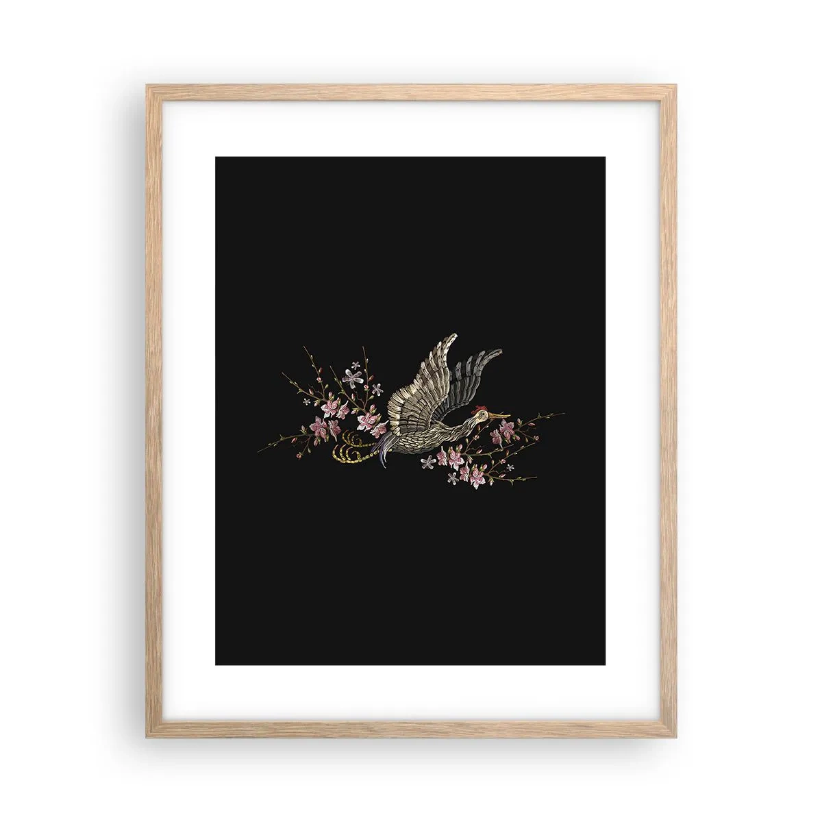 Plakát v rámu světlý dub - Exotický vyšívaný pták - 40x50 cm