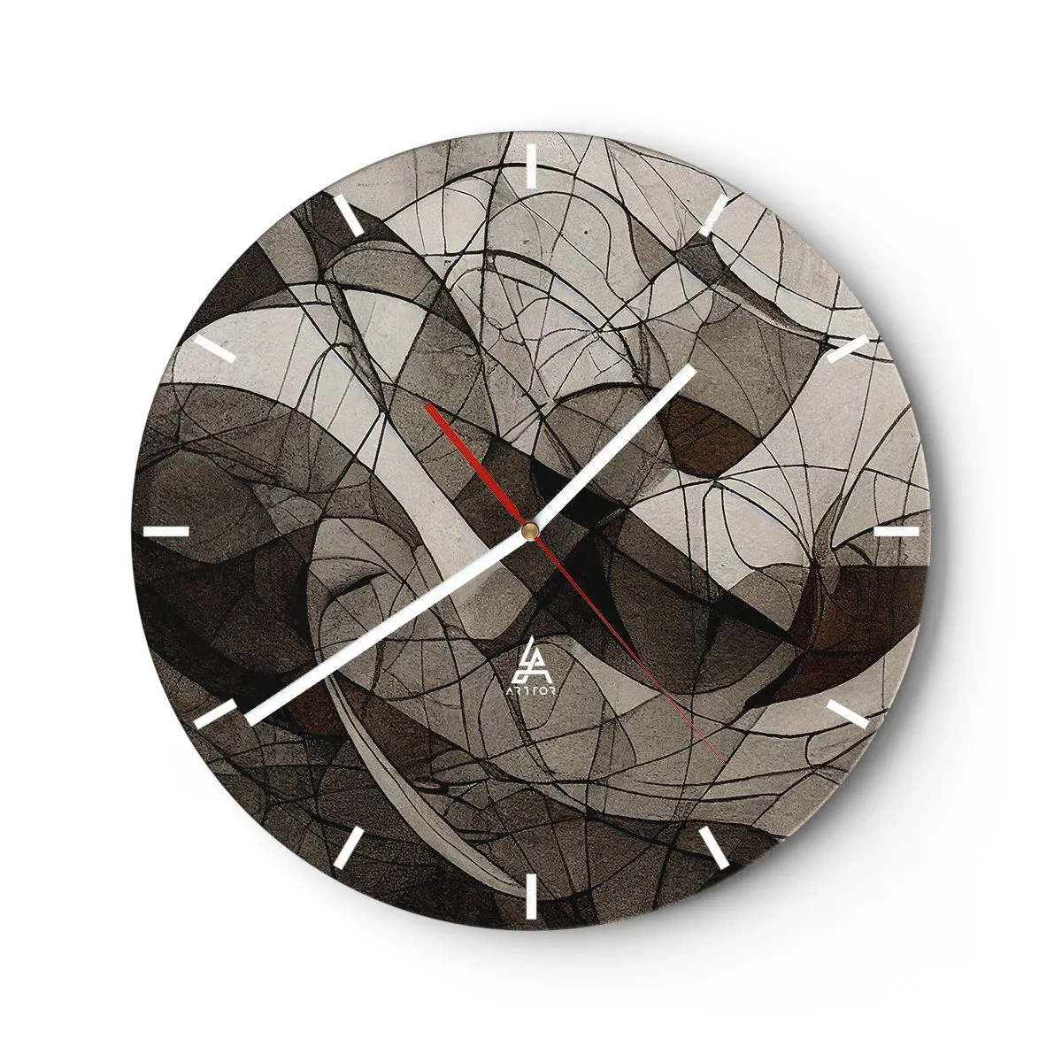 Nástěnné hodiny - Organická abstrakce v zemitých tónech s dynamickými liniemi - 30x30cm - Oběh barev Země - Moderní nástěnná dekorace do obývacího pokoje, kuchyně a ložnice ARTTOR