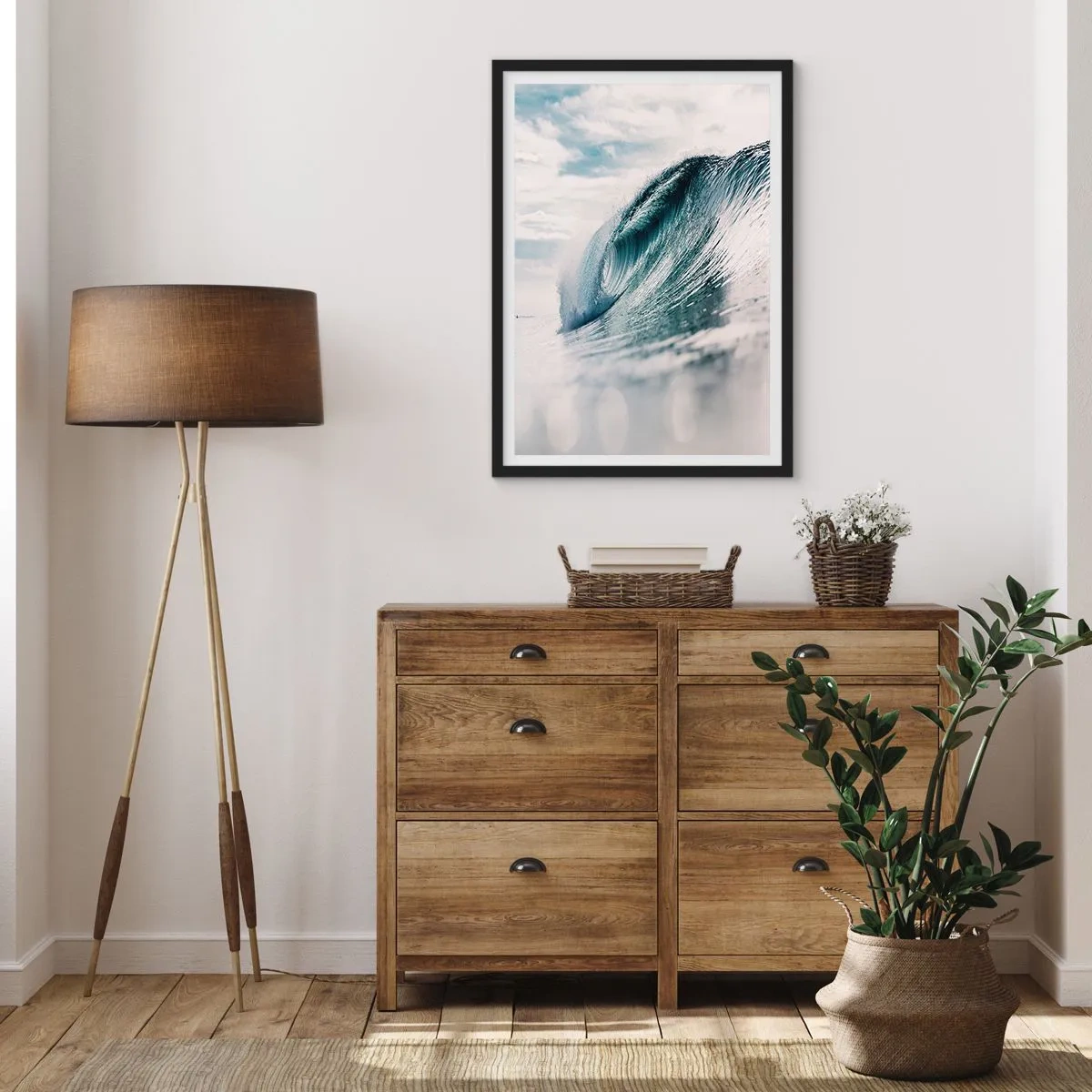 Plakát v černém rámu - Silná oceánská vlna zachycená v pohybu - 50x70cm - Vodní špička - Moderní nástěnná dekorace do obývacího pokoje a ložnice ARTTOR