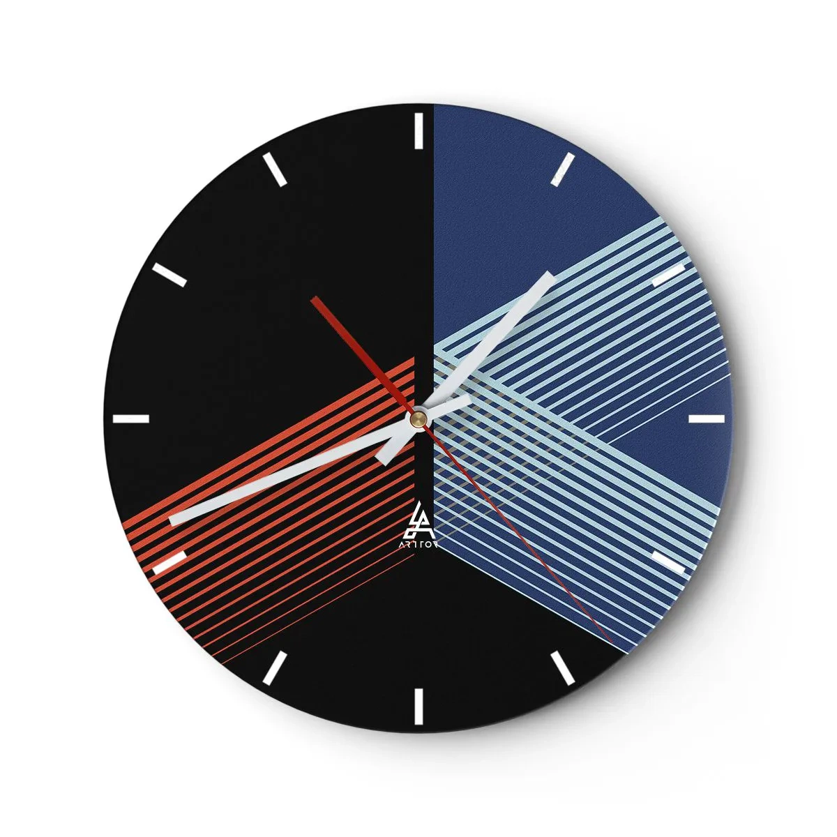 Nástěnné hodiny - Geometrická abstrakce s liniemi v kontrastních barvách - 30x30cm - Jednoduchý příběh - Moderní nástěnná dekorace do obývacího pokoje, kuchyně a ložnice ARTTOR