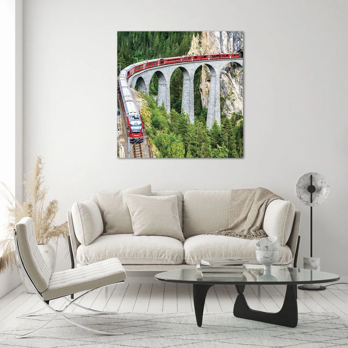 Obraz na skle - Horský výhled přímo z vlaku - 70x70 cm