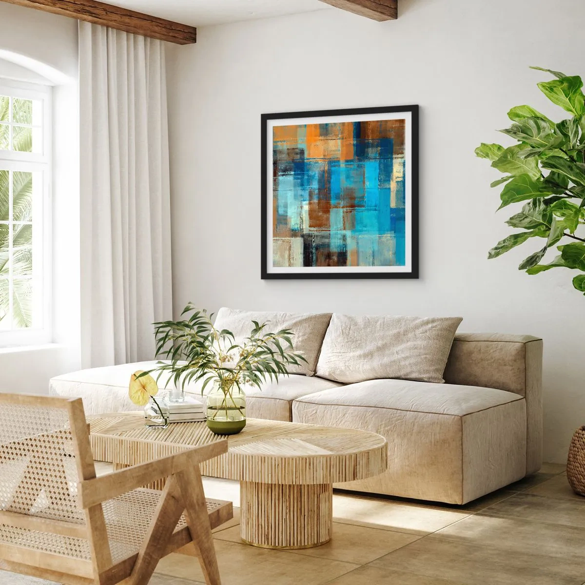 Plakát v černém rámu - Přes modrý závoj - 60x60 cm