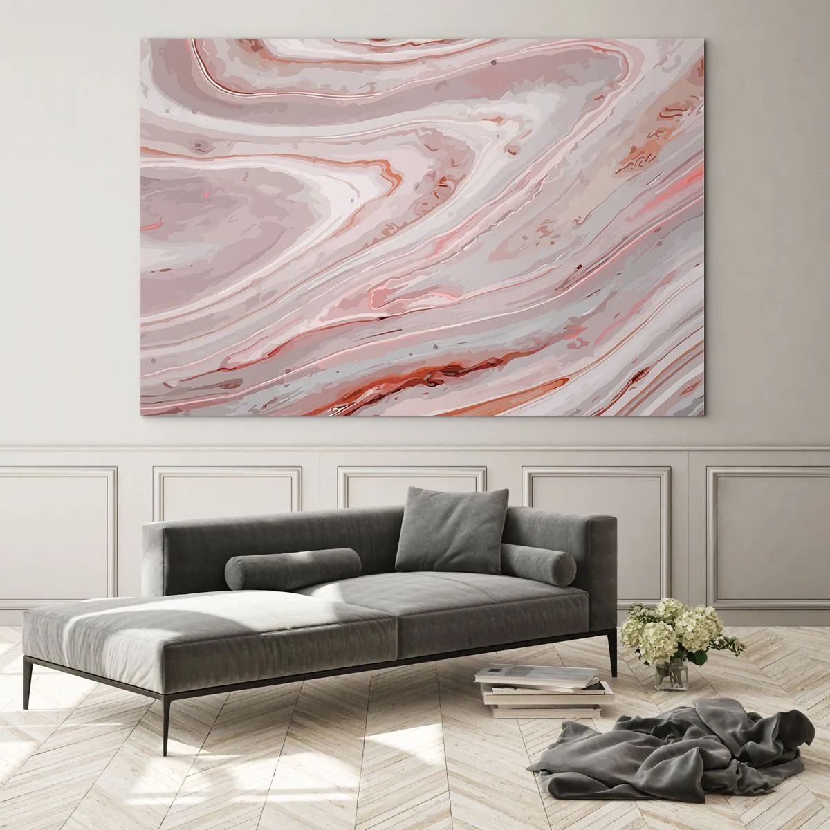 Obraz na skle - Abstraktní vzor v odstínech růžové a hnědé - 70x50cm - Tekutá růžová - Moderní nástěnná dekorace do obývacího pokoje a ložnice ARTTOR