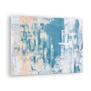Obraz na skle - Abstrakce v modré a béžové barvě s texturou štětce - 70x50cm - Přes rampouch - Moderní nástěnná dekorace do obývacího pokoje a ložnice ARTTOR