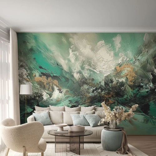 Fototapeta Premium Canvas - Smaragdově černé vlnobití - Abstrakce, Kus, Malovat - 100x70 cm