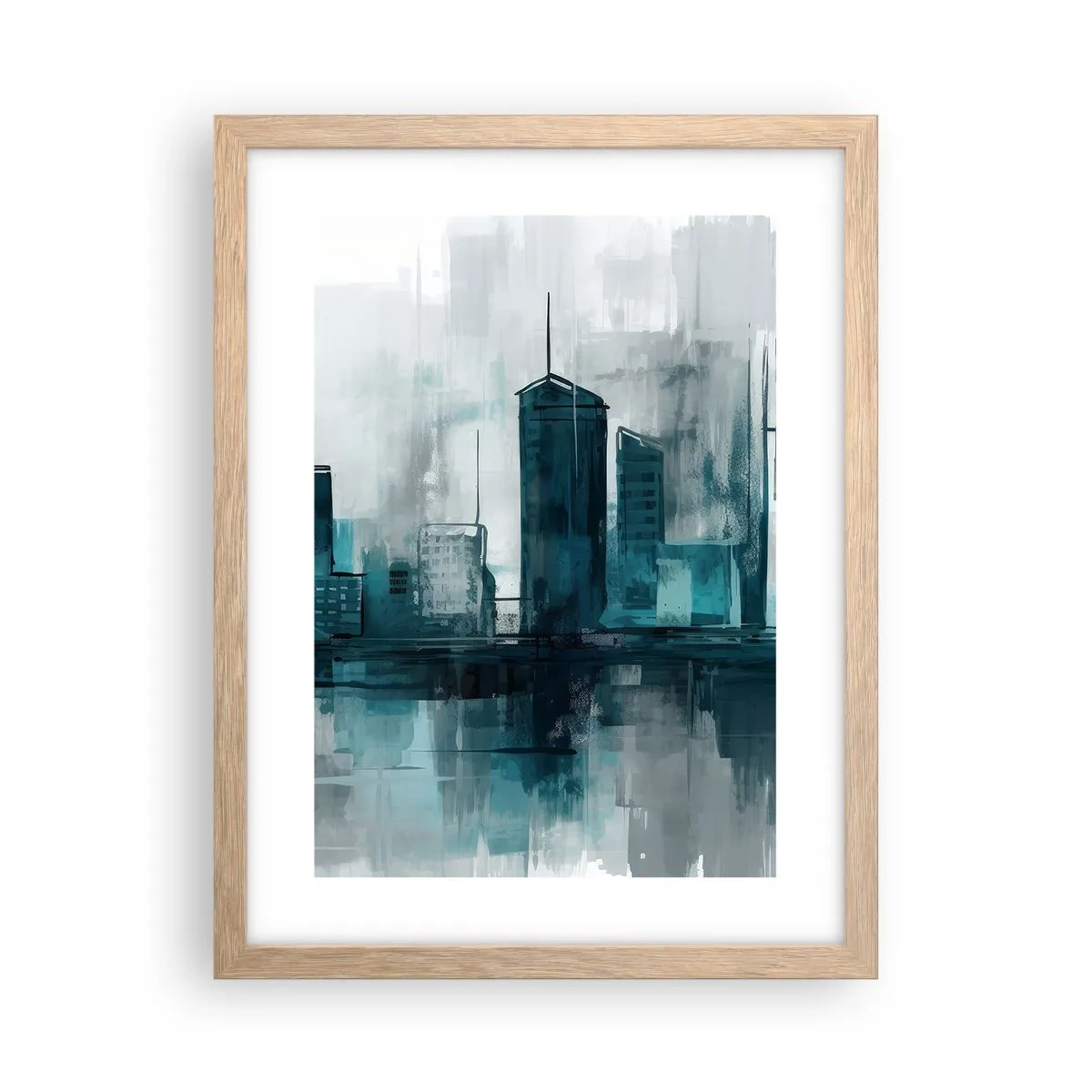 Plakát v rámu světlý dub - Město v barvě deště - 30x40 cm