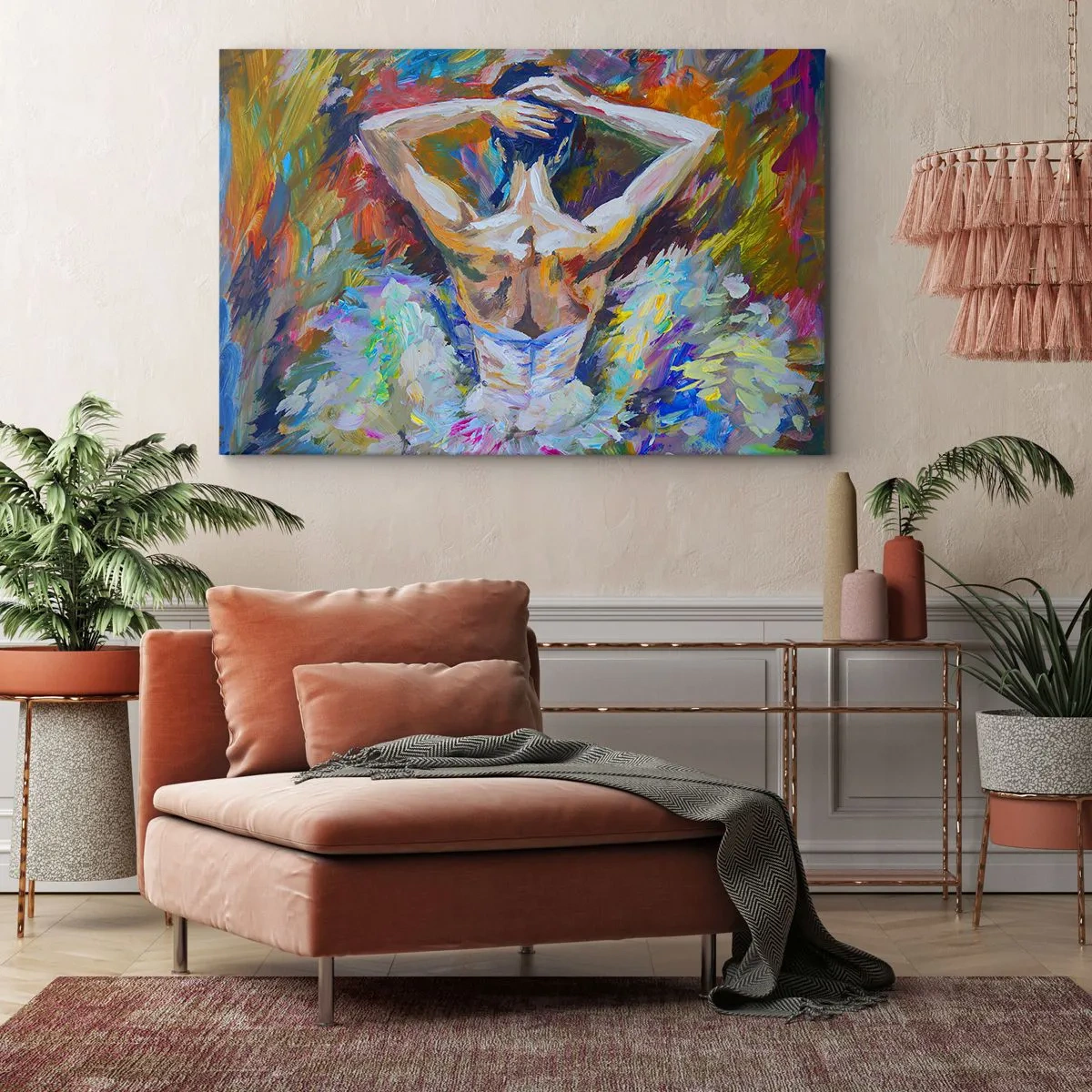 Obraz na plátně - Baletka v dynamických barvách a malířském vyjádření - 70x50cm - To může být všechno - Moderní nástěnná dekorace do obývacího pokoje a ložnice ARTTOR