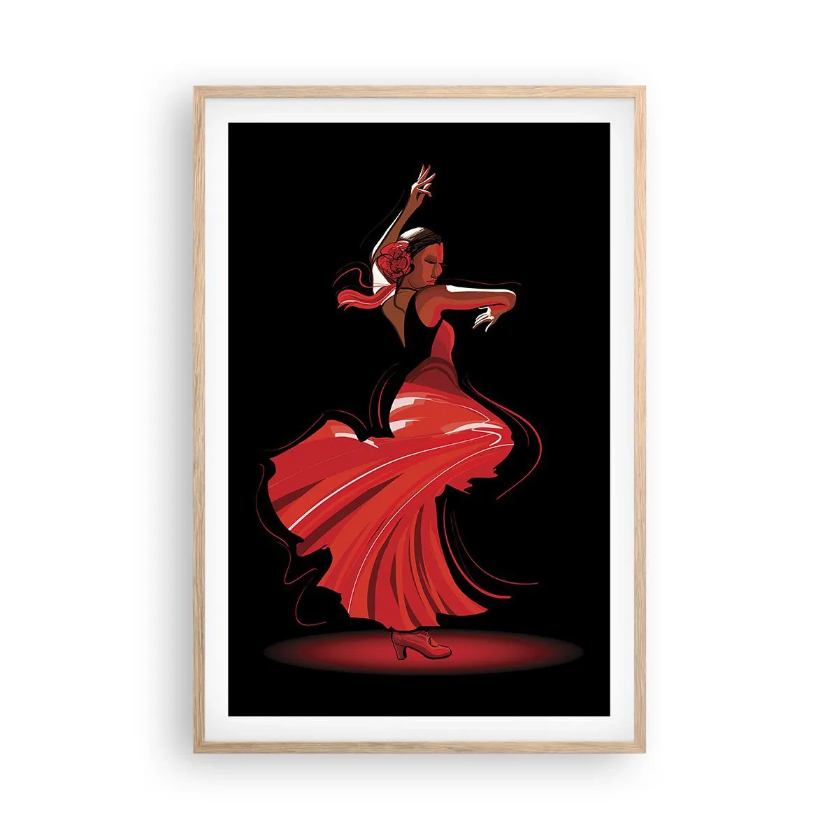 Plakát v rámu světlý dub - Žhavá duše flamenco - 61x91 cm