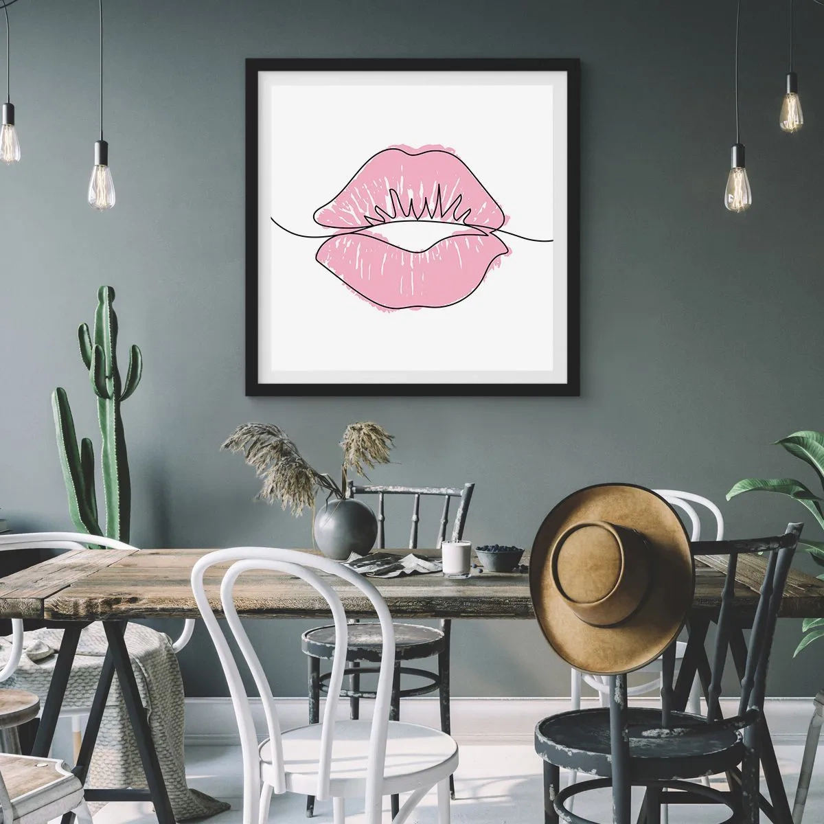 Plakát v černém rámu - Jsi připraven na polibek? - 60x60 cm