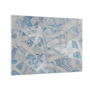 Obraz na skle - Geometrické vzory v odstínech šedé a modré - 70x50cm - V šedomodrém labyrintu - Moderní nástěnná dekorace do obývacího pokoje a ložnice ARTTOR