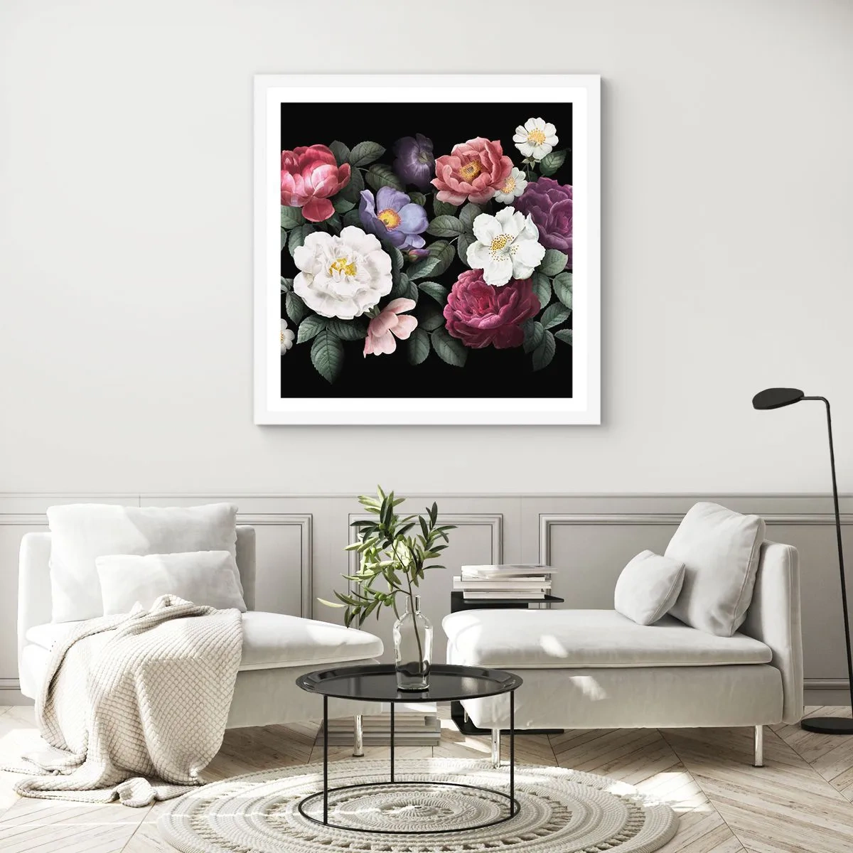 Plakát v bílém rámu - Z anglické zahrady - 50x50 cm