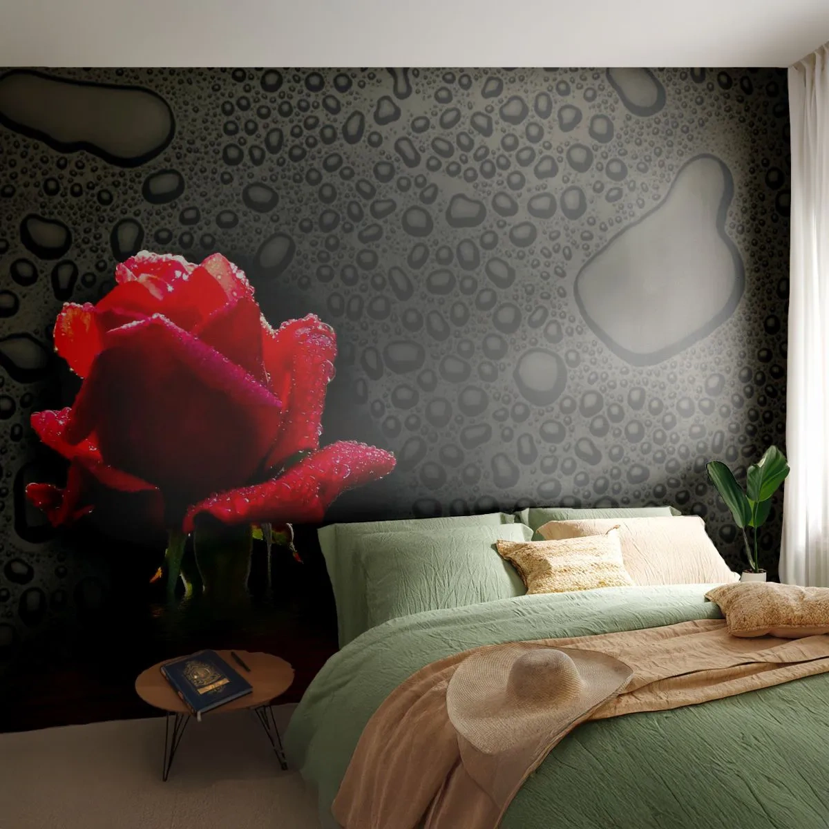 Fototapeta Samolepicí Deluxe Sticker - Červené a černé - Květiny, Růže, Voda - 250x175 cm