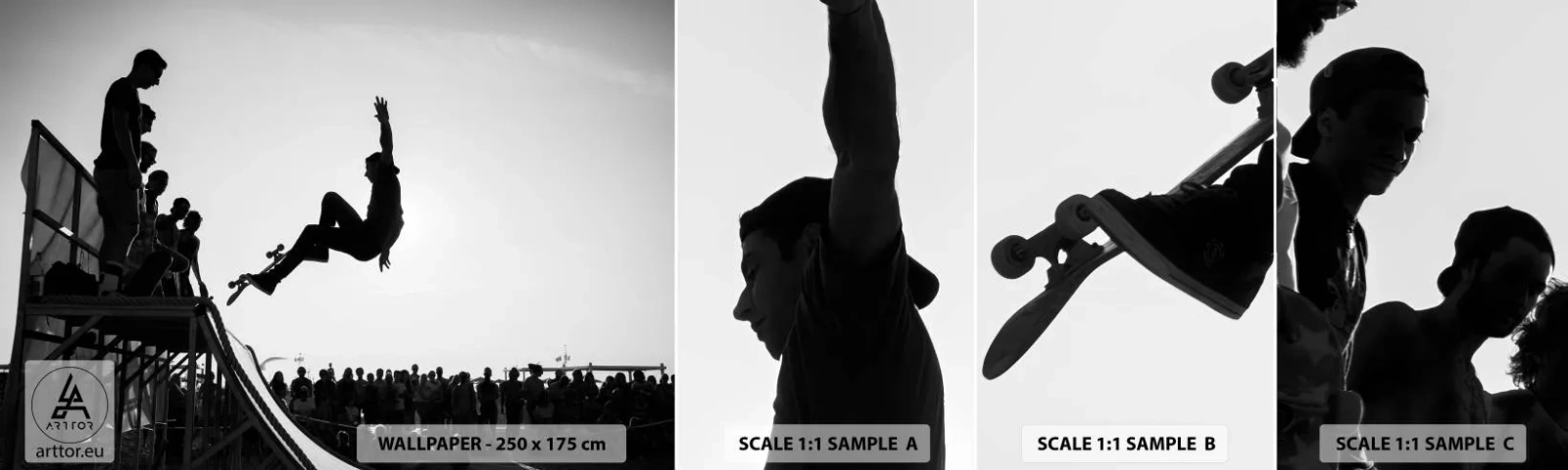 Vzor Fototapety Samolepicí Deluxe Sticker - Hrdinové a diváci - Skatepark, Skateboard, Sport - 100x30 cm