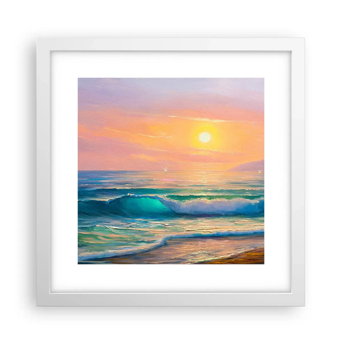 Plakát v bílém rámu - Tyrkysová píseň vln - 30x30 cm
