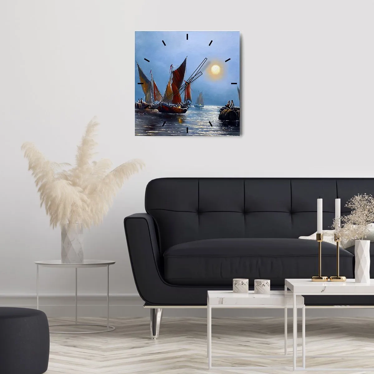 Nástěnné hodiny - Noční rybolov - 40x40 cm