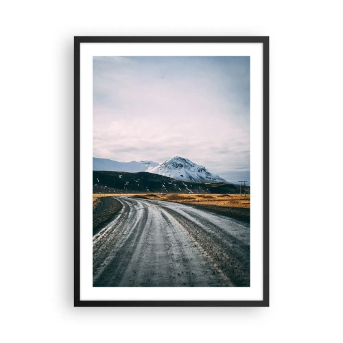 Plakát v černém rámu - Cesta vedoucí k zasněženým horám - 50x70cm - V islandském stylu - Moderní nástěnná dekorace do obývacího pokoje a ložnice ARTTOR