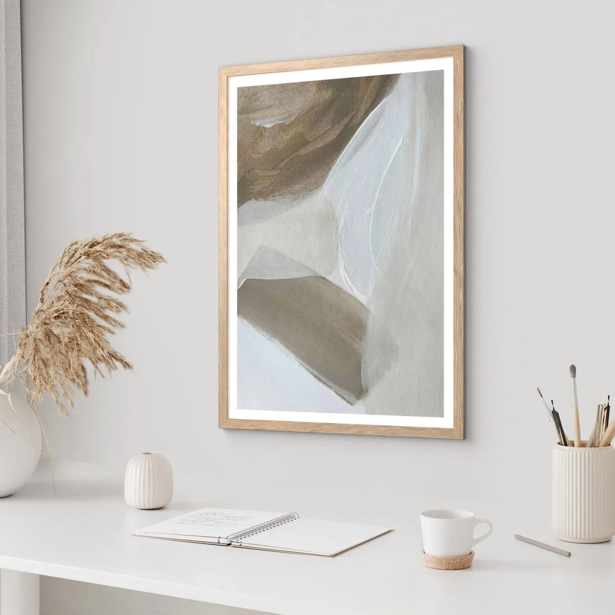 Plakát v rámu světlý dub - Vlna bílé - 61x91 cm